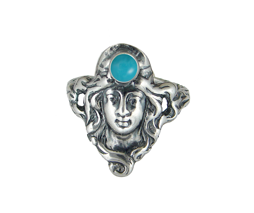 Sterling Silver Garden Woman Maiden Ring With Turquoise Size 8